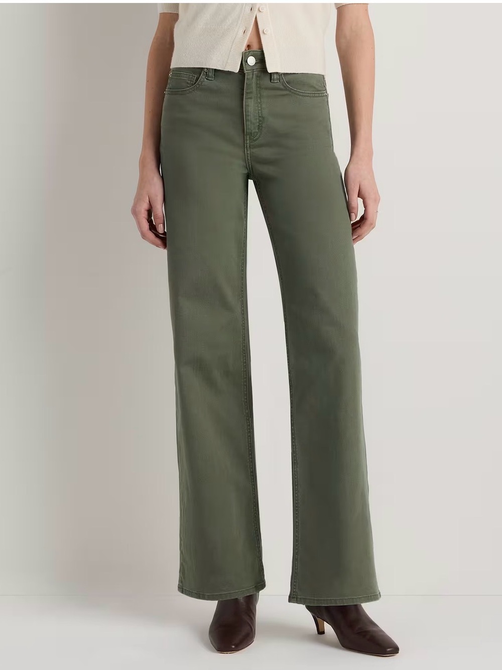 Quince Bella Stretch Wide-Leg Jeans in Loren Green 32 Regular